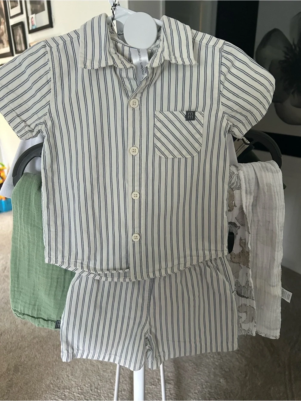 Striped Short-Sleeve Kids Short Set Blue & White